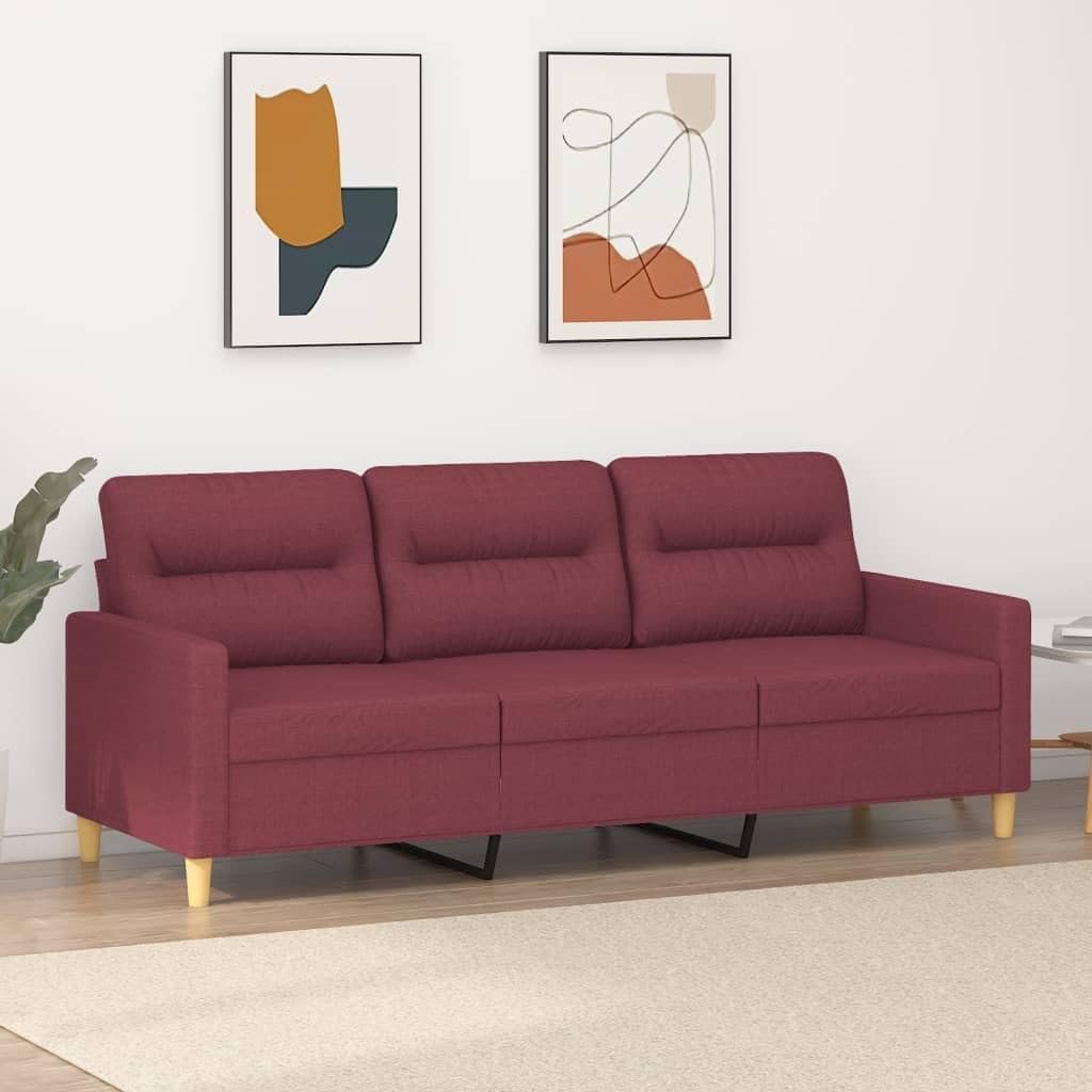 Sofa 3-Sitzer, Loungesofa Couch mit Armlehnen Rückenkissen, Wohnzimmersofa Designsofa Metallgestell, Sitzmöbel Dreisitzer, Modern, Stoff Weinrot,180 cm