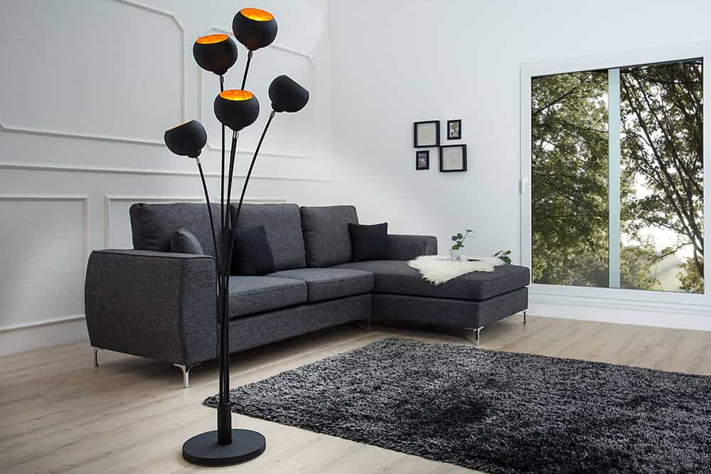 Elegante Design Stehlampe MAGMA 170cm schwarz gold Stehleuchte