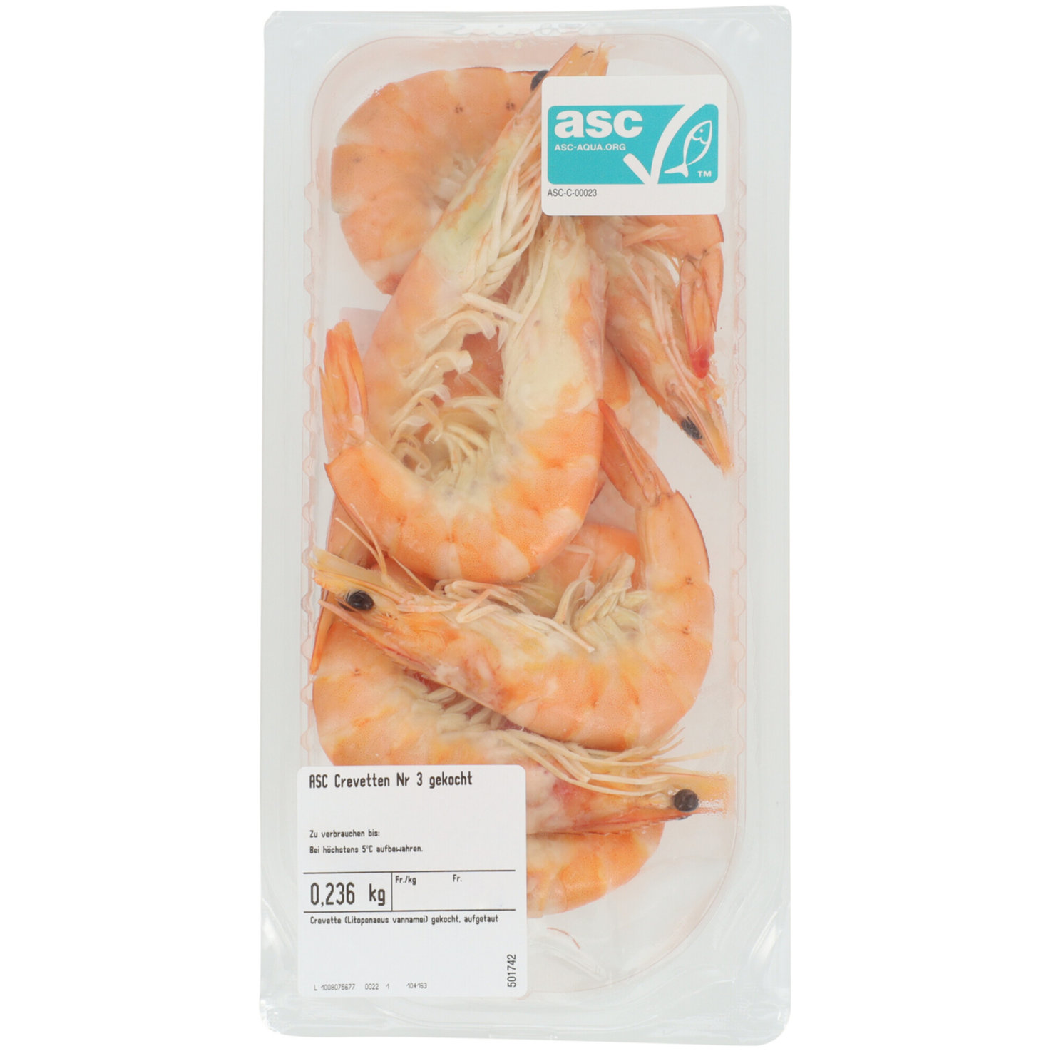 Crevetten ganz gekocht Nr. 3 ASC ca. 250g