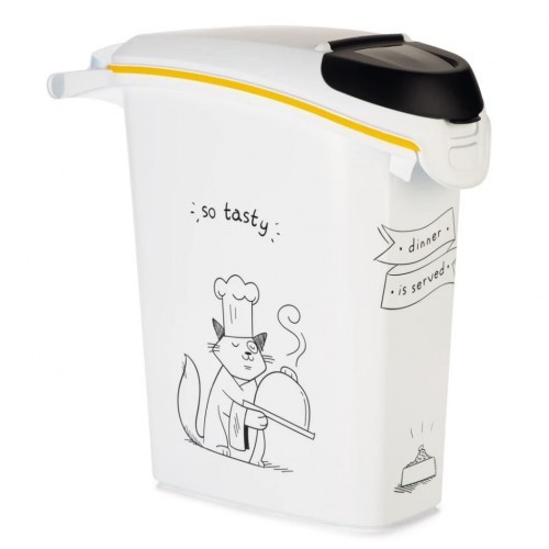 Recipiente branco para armazenar ração de gato com tampa