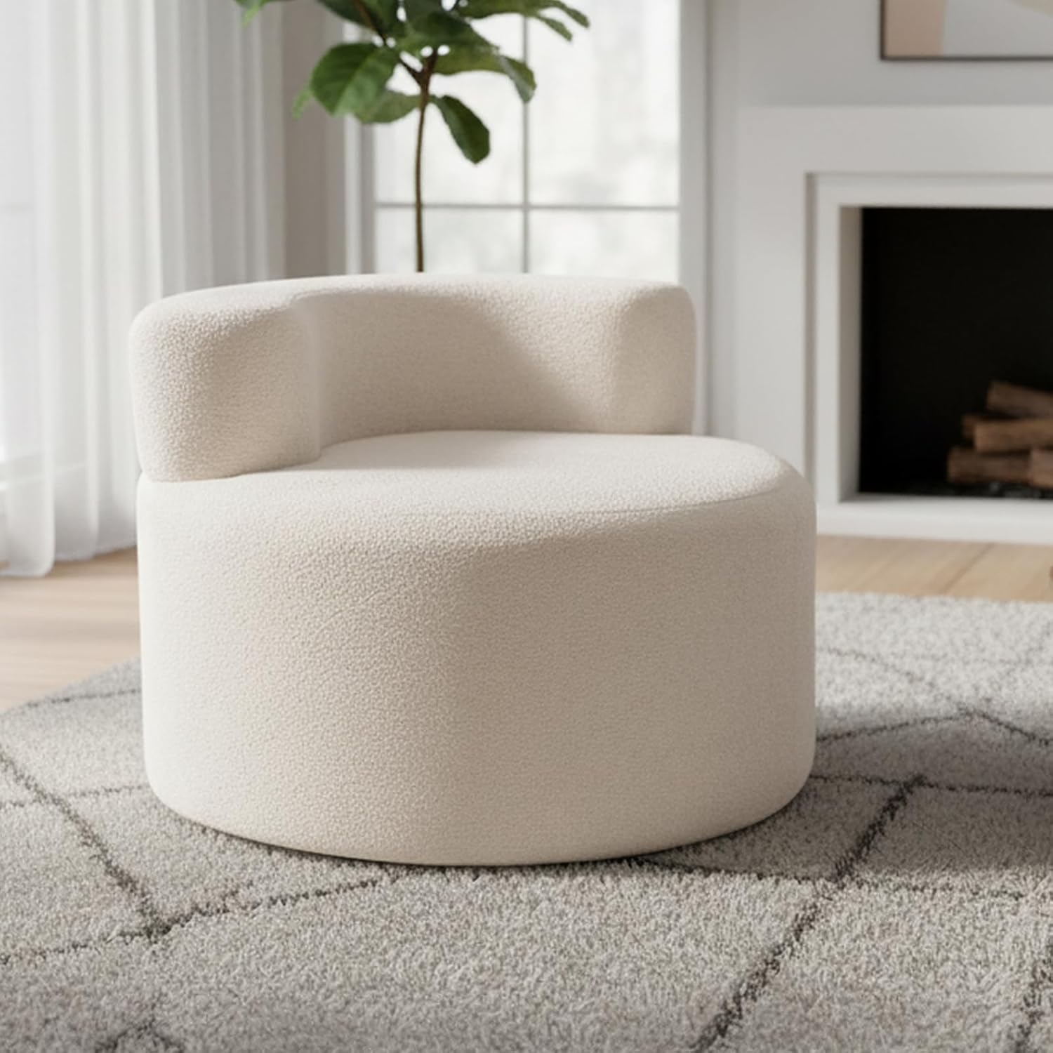 GOPLUS Einzelsofa rund, Sofa 82cm mit weichem Teddyfleece & geschwungener Rückenlehne, bequemer Einzelsessel mit abnehmbarem Bezug, Sofasessel für Wohnzimmer, Schlafzimmer, Projektionsraum (Beige)