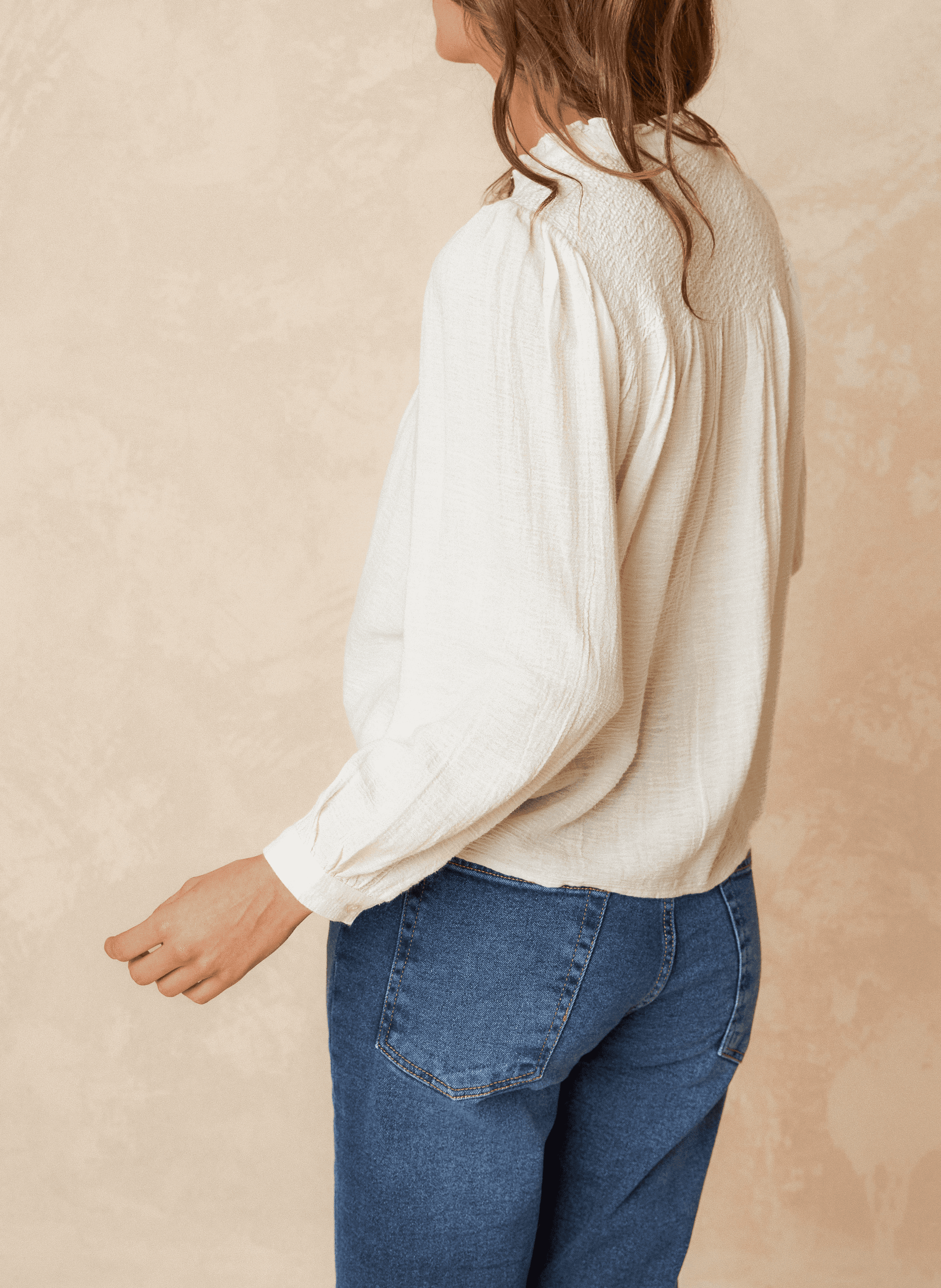 Chemise col rond ample en coton bio | Blanc