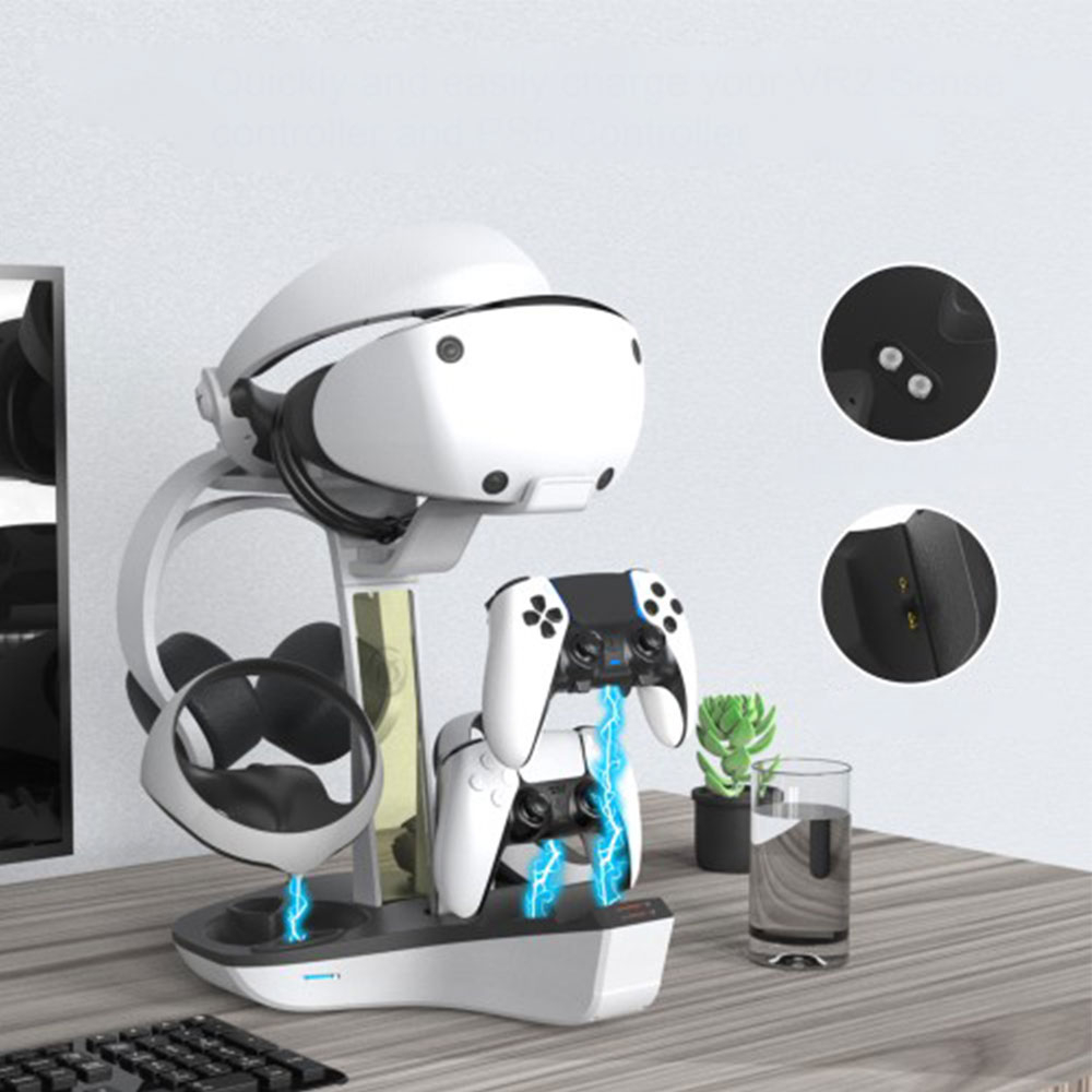 Sony PlayStation PS VR2 und DualSense Controller Ladestation inkl. Halterung für 1x PS VR2 Brille / 1x Headset / 1x Fernbedienung - Weiss