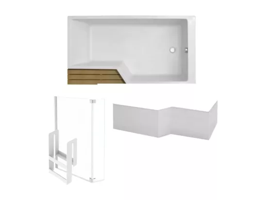 Baignoire bain douche JACOB DELAFON Neo 160 x 90 droite + pare bain + tablier + étagère