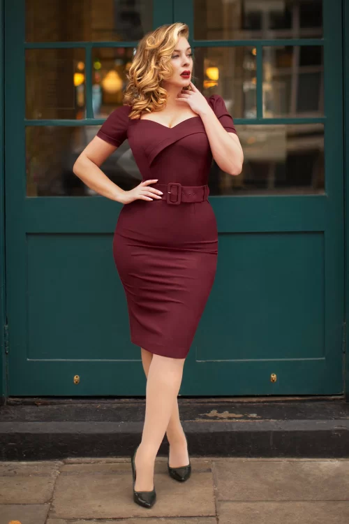 Glamour Bunny Rosalie pencil jurk in dieprood