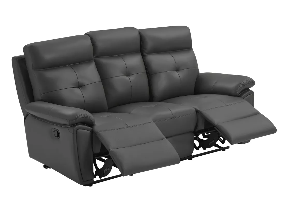 Canapé 3 places et fauteuil relax en cuir gris VINETA