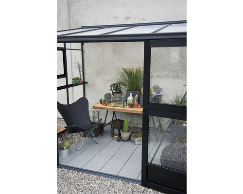 JULIANA Kas Veranda 6,6 m² Veiligheidsglas 3 mm 296 x 221 cm antraciet/zwart