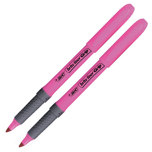 2 surligneurs Bic Highlighter grip coloris rose