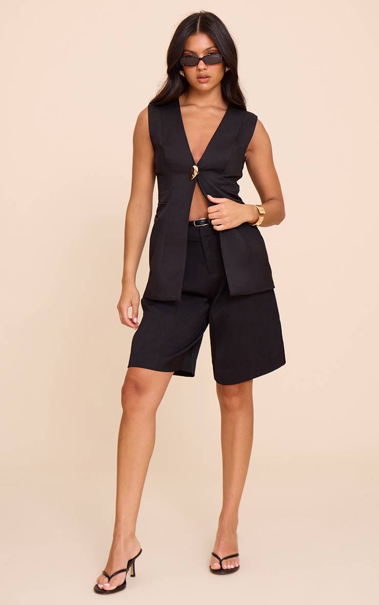 Noir Gilet Sans Col Avec Détails Métalliques