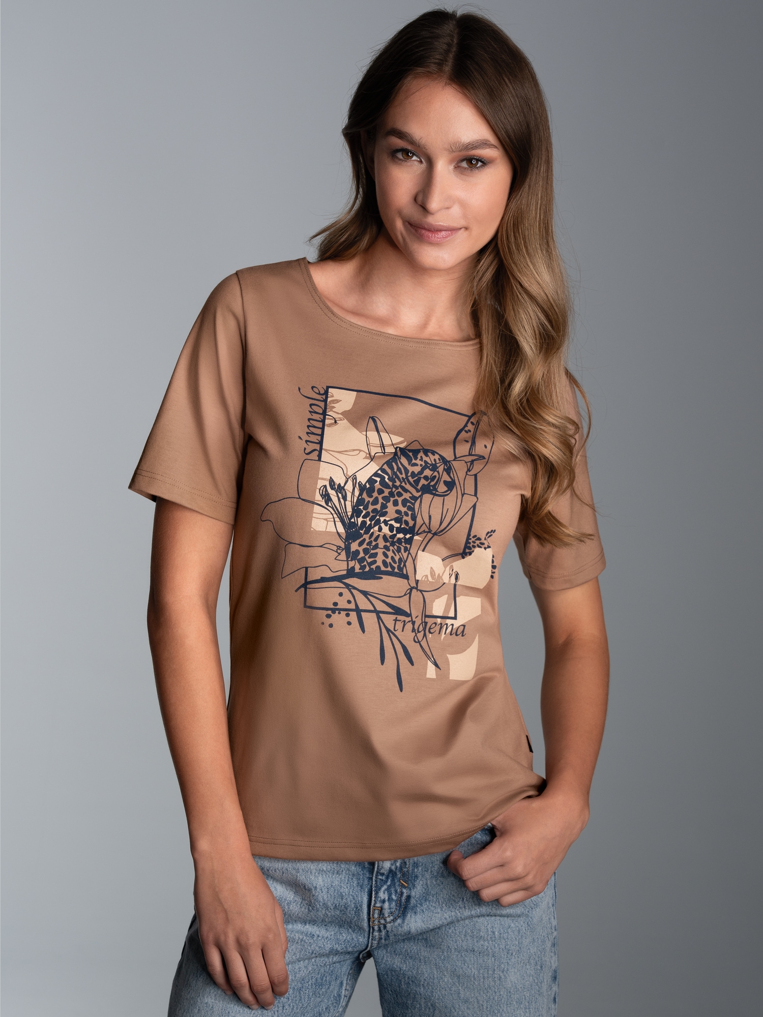 T-Shirt mit floralem Leo-Print Haselnuss