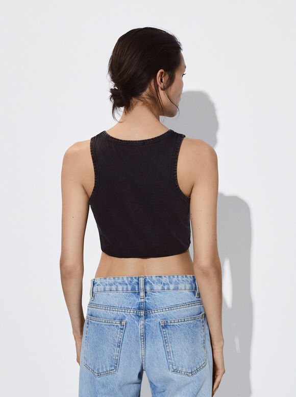 Top cropped de algodão - Preto