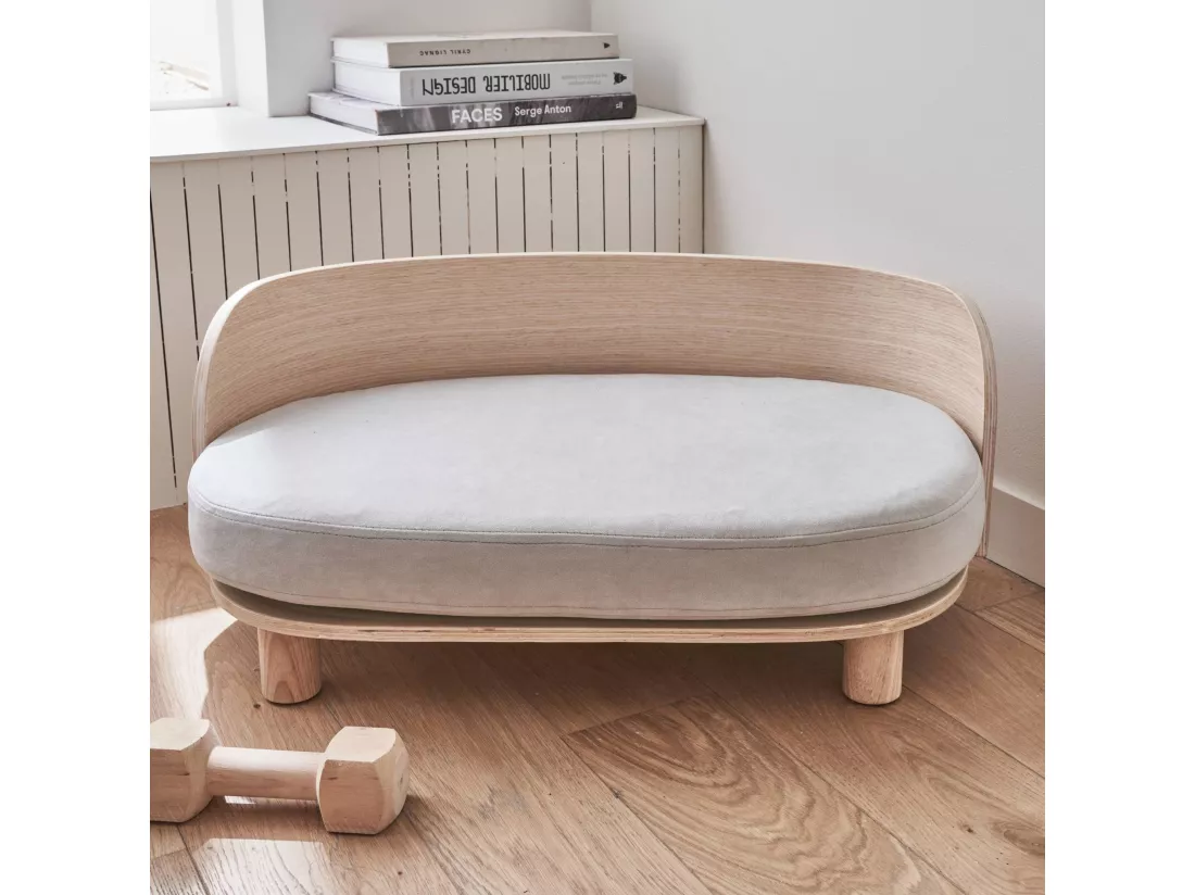 Panier gris clair pour chien et chat. lit pour animaux en bois