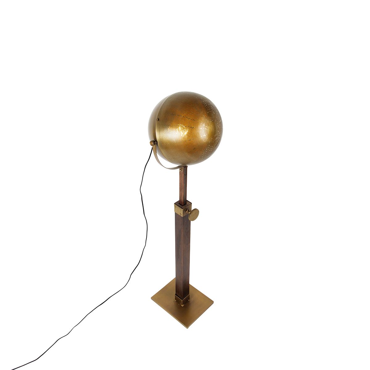 Industriële vloerlamp brons met hout verstelbaar - Haicha