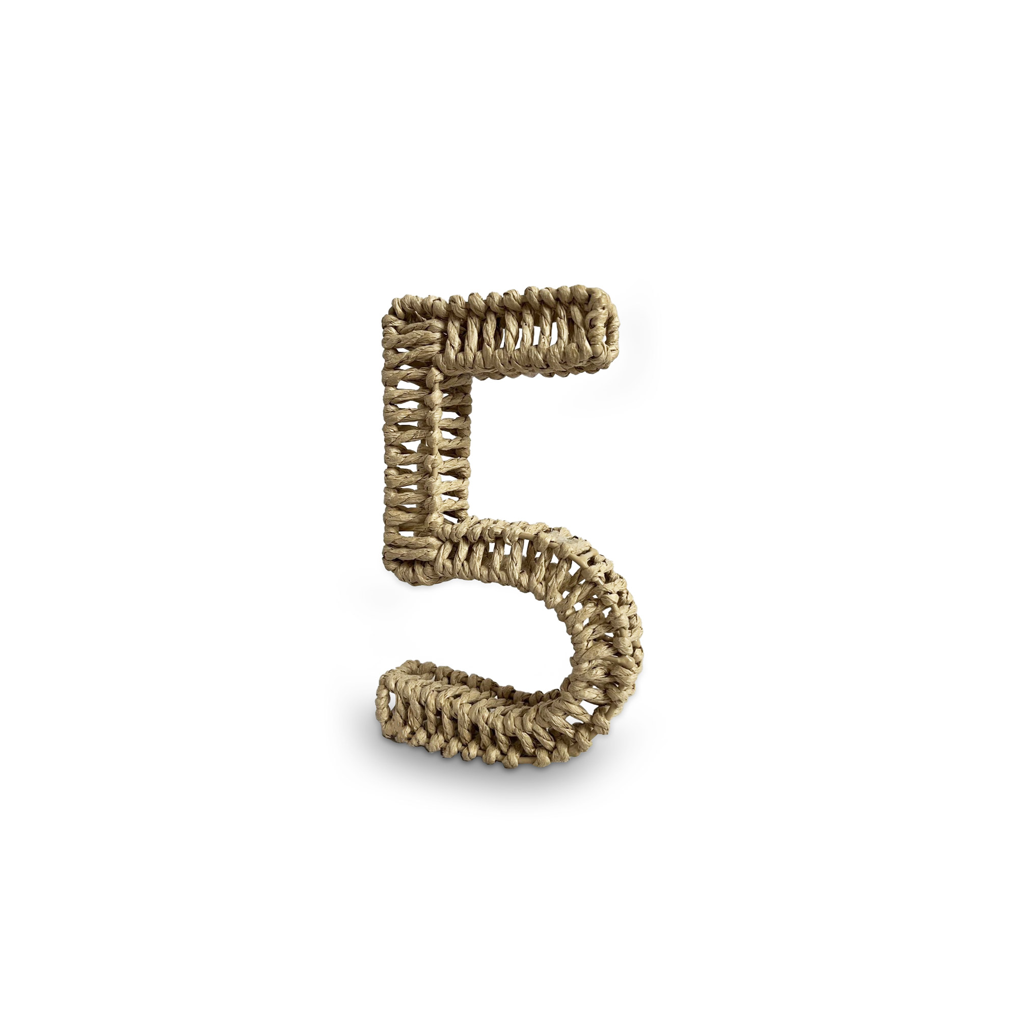 Zahl '5' aus Papiergeflecht, braun, H 20,5 cm, B 12,5 cm, L 3,5 cm von fischer's lagerhaus