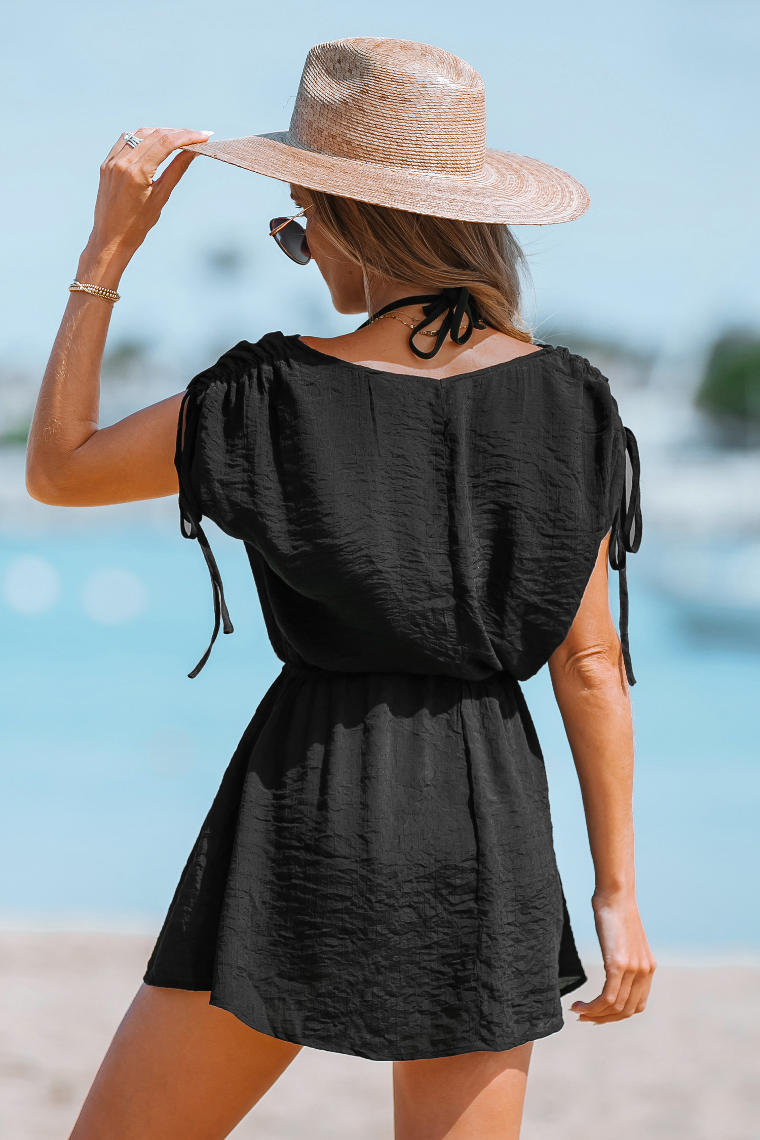 Robe cover up à cordon ruché et bretelles larges