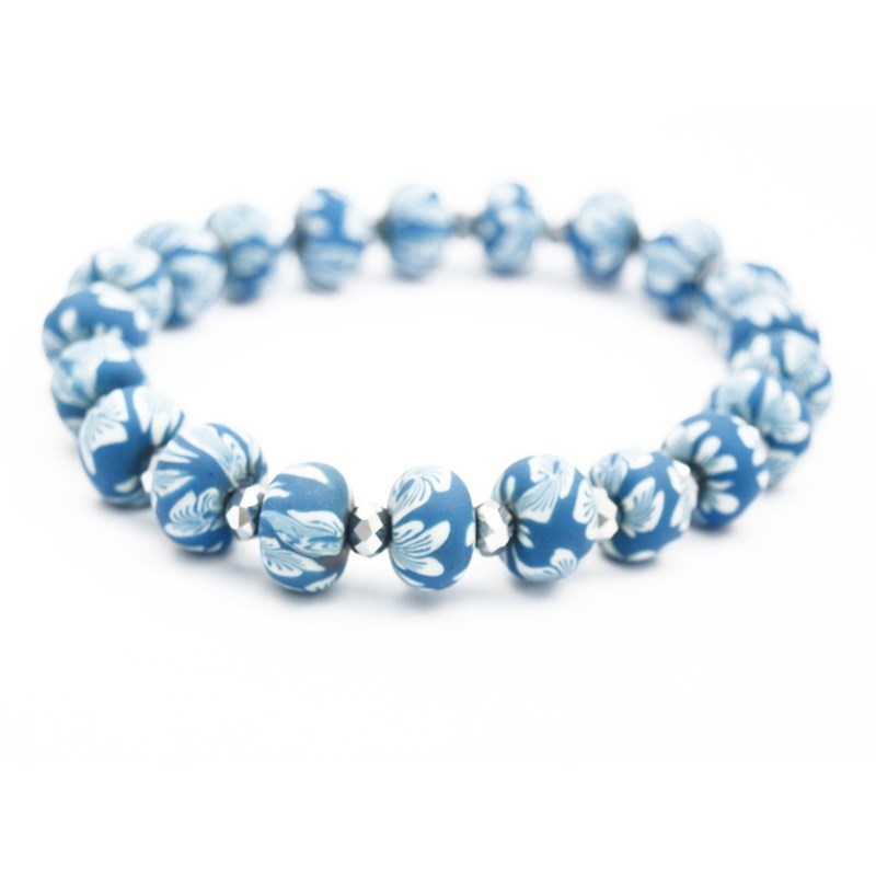 Bracelet élastique perles fimo fleurs