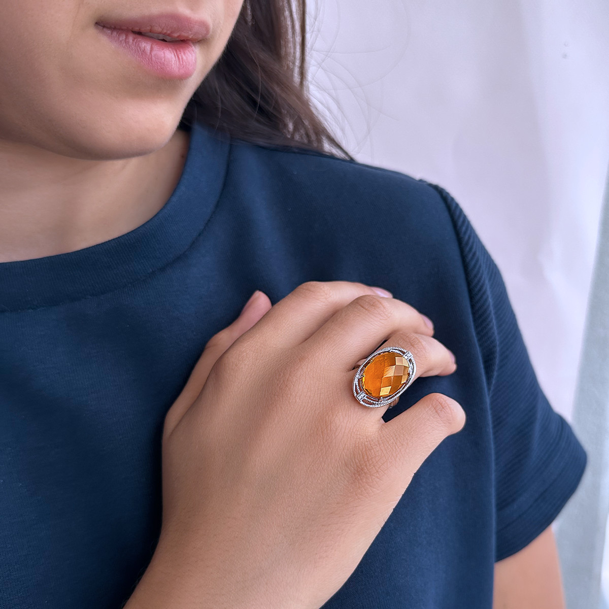 Bague argent 925 pierre synthétique orange zirconias