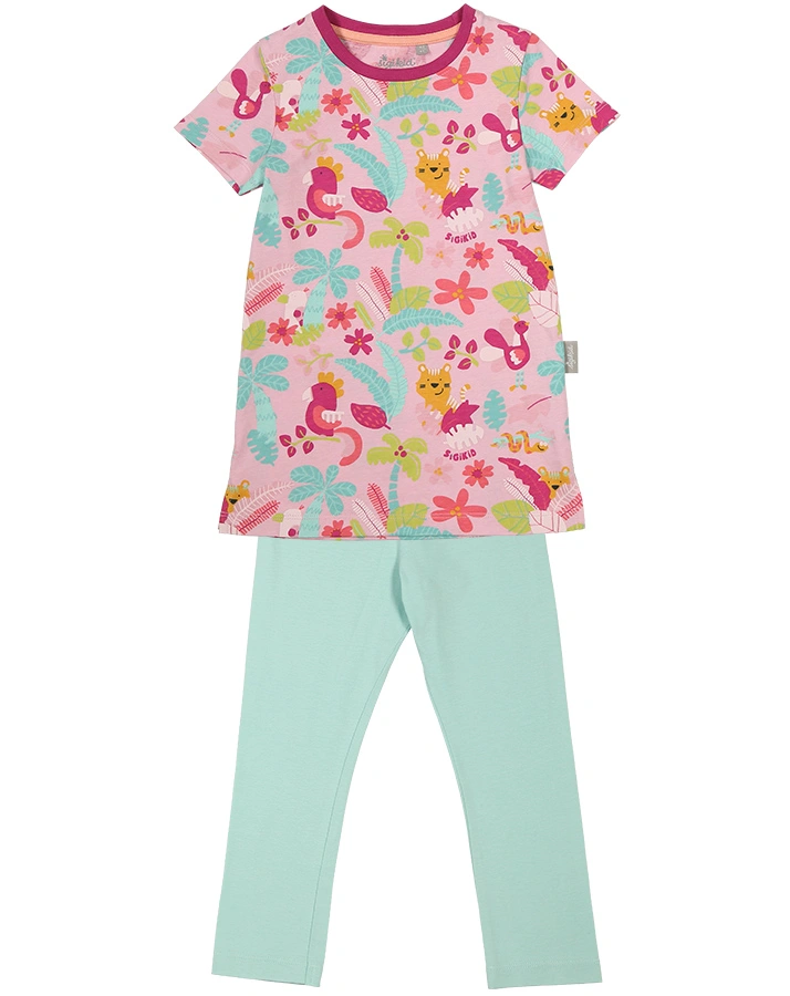 Schlafanzug TROPICAL PARADISE 2-teilig lang in rosa/mint