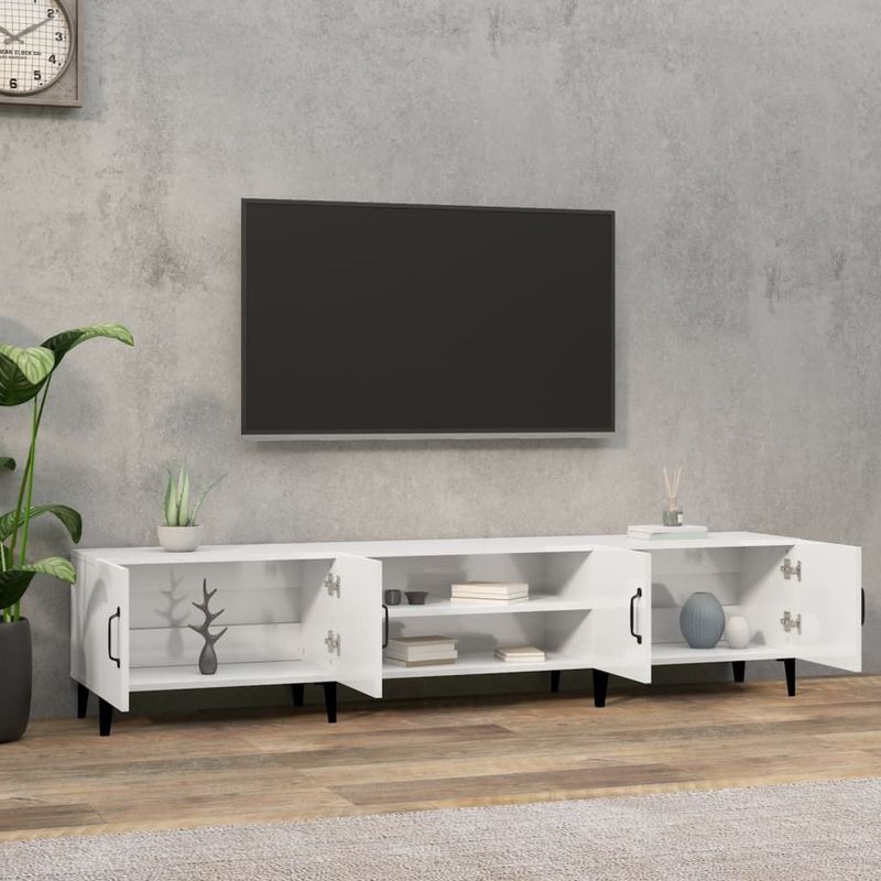 vidaXL Tv-meubel - Hoogglans Wit - Bewerkte Hout - 4 Vakken en 4 Deuren