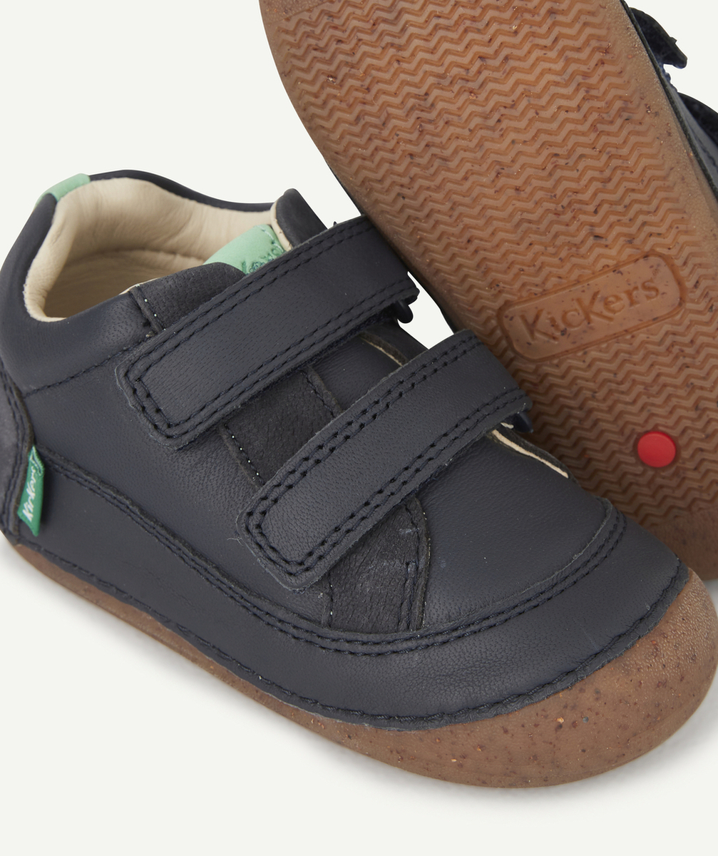 KICKERSBOOTS EN CUIR MARINE PREMIERS PAS BÉBÉ