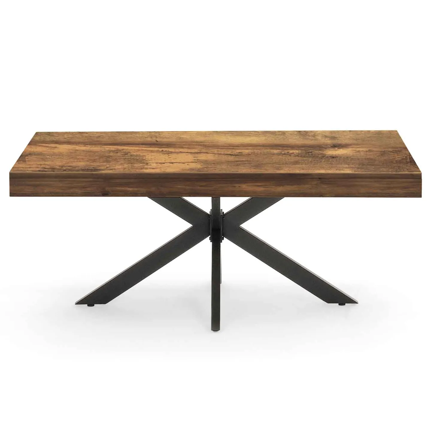 Table basse rectangulaire ALIX 110 cm pied araignée bois foncé effet vieilli et noir