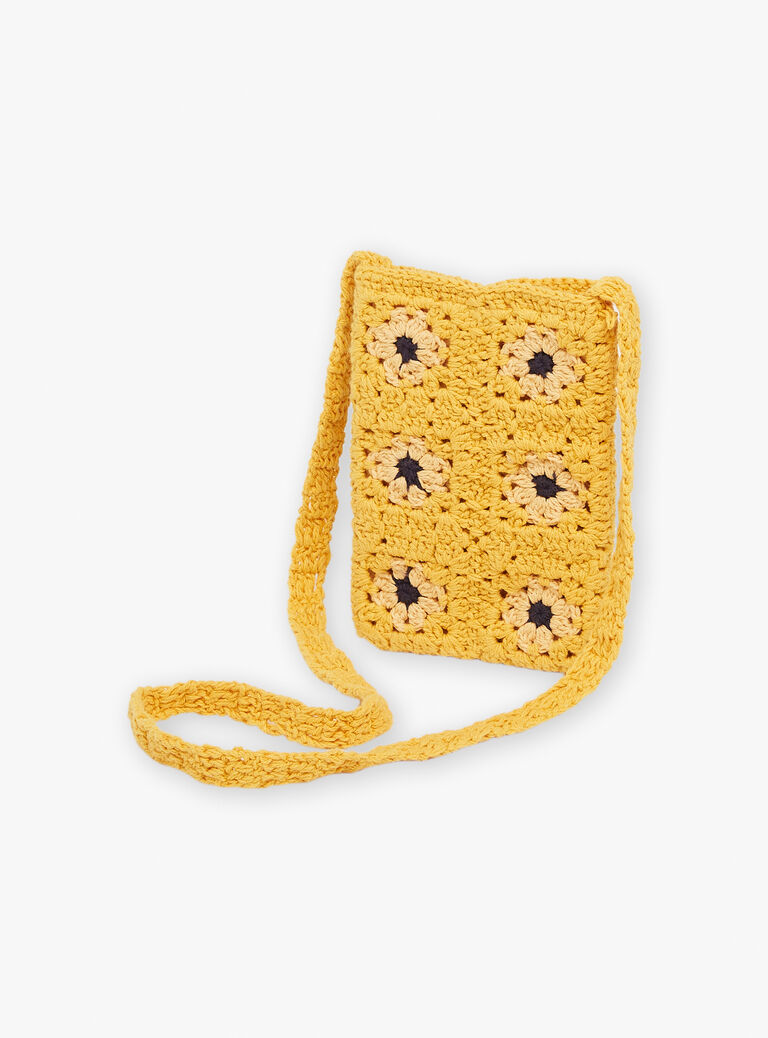 Sac besace en crochet jaune moutarde