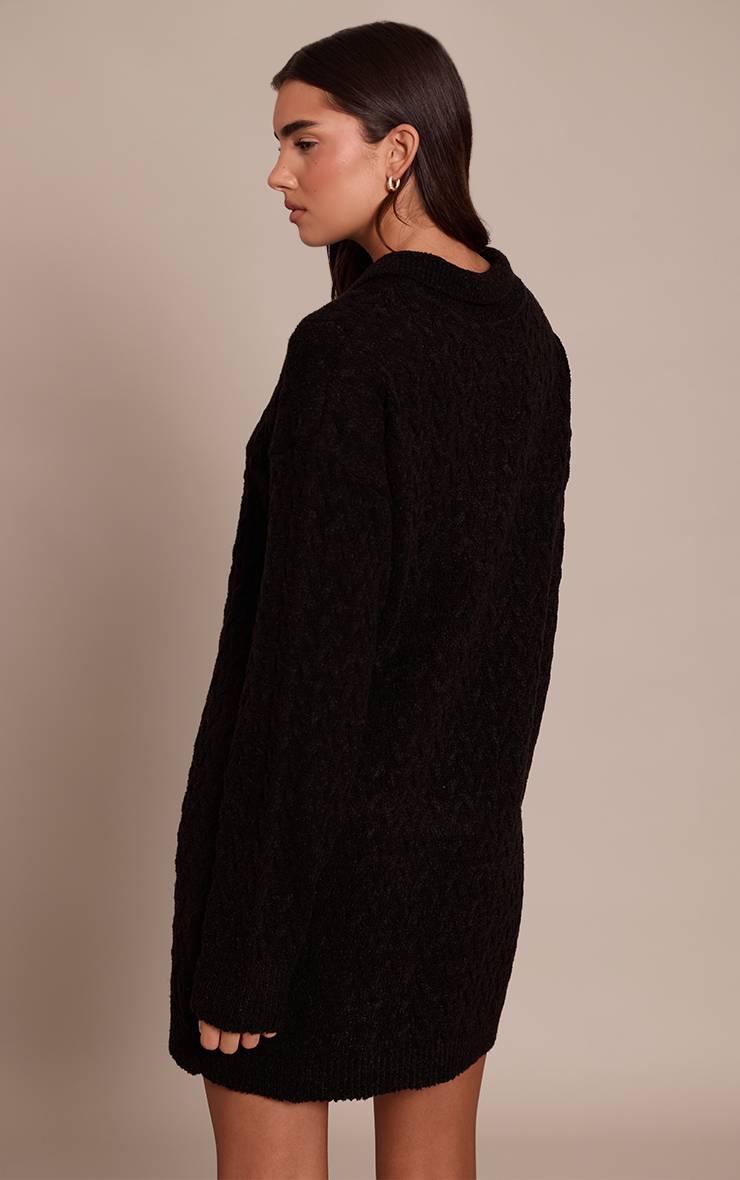 Noir Robe Chemise Mini En Maille Torsadée Bouclée