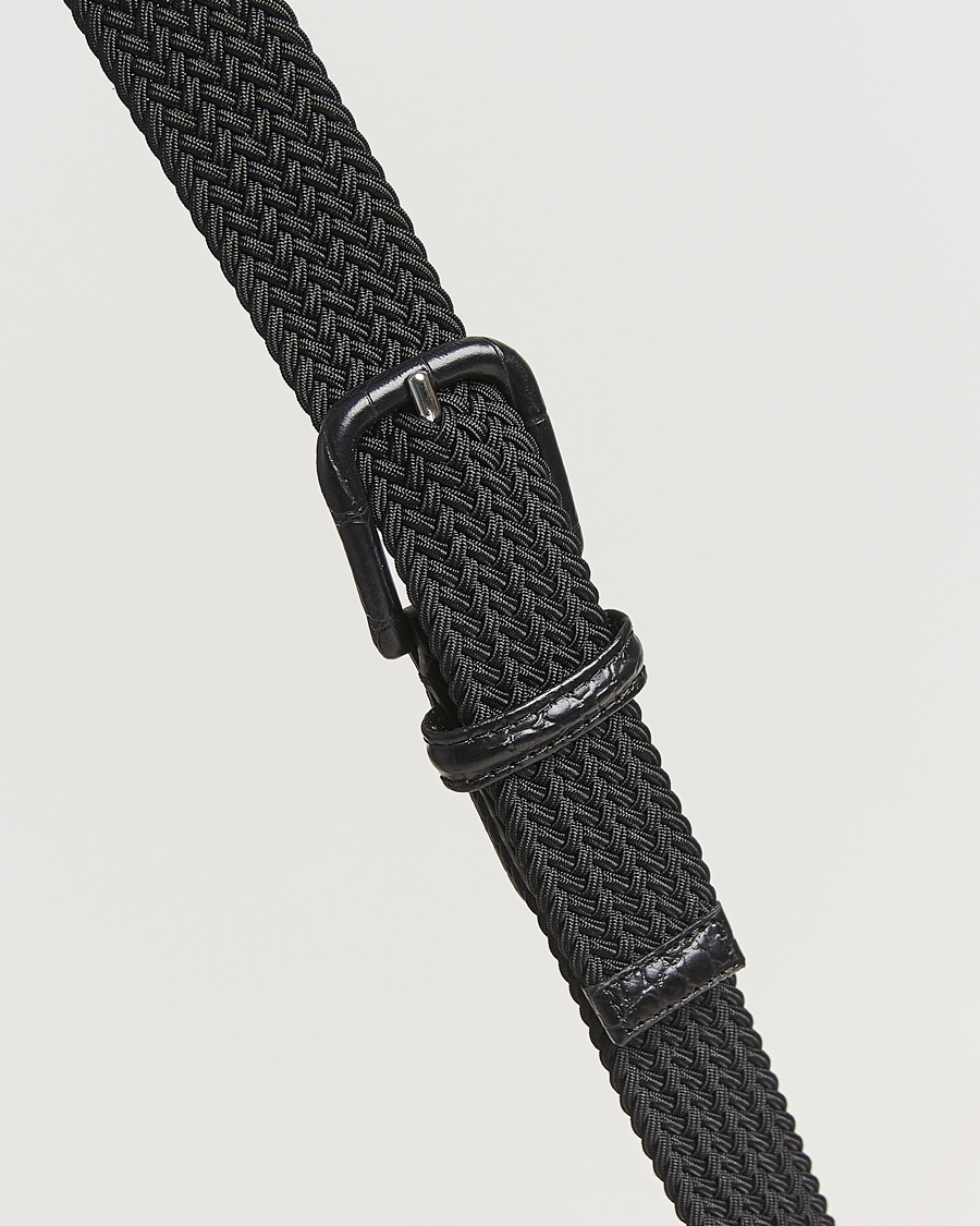 Anderson's Stretch Woven Leather Buckle 3 cm Belt Black