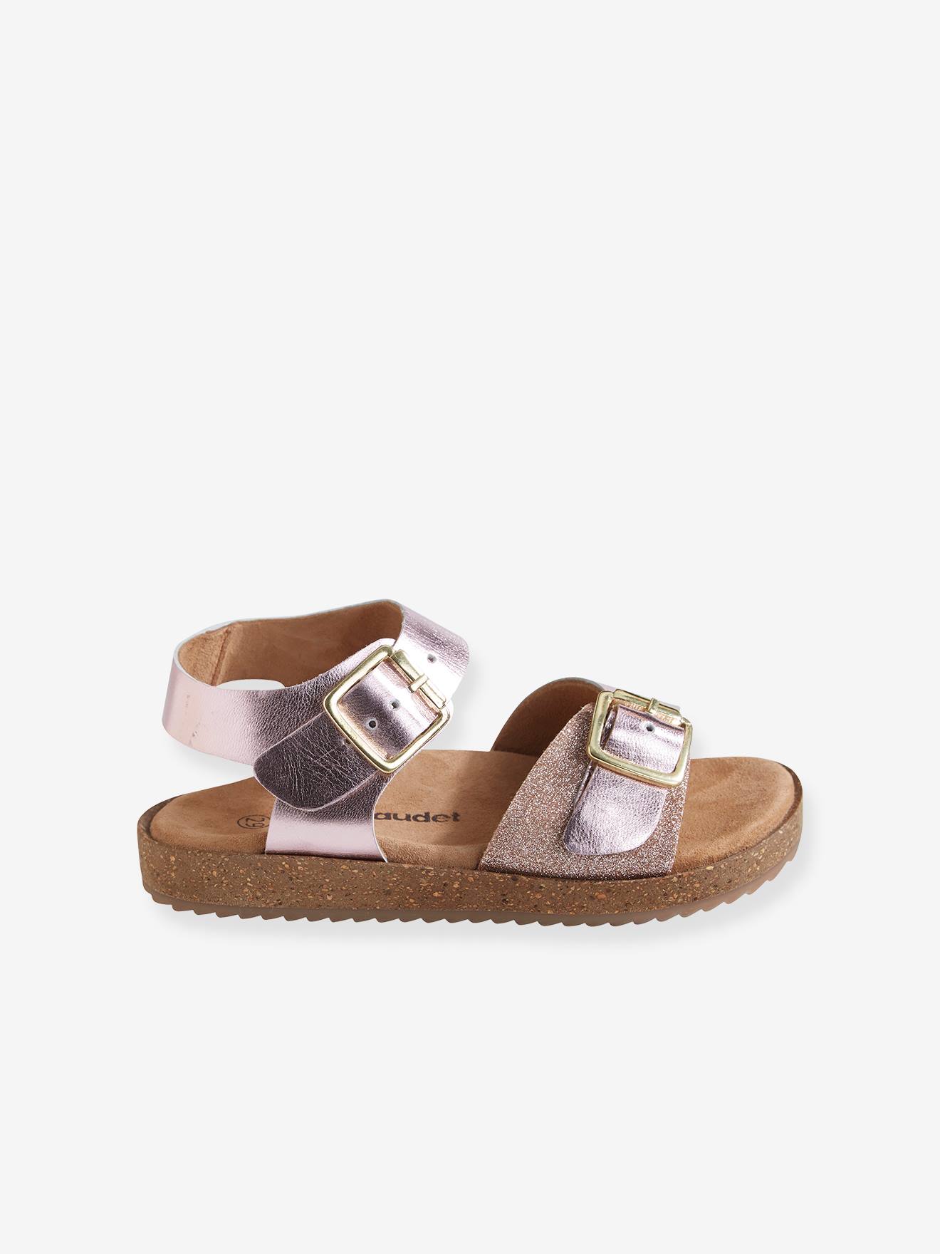 Sandálias acolchoadas de couro para meninas, verde médio, lisas