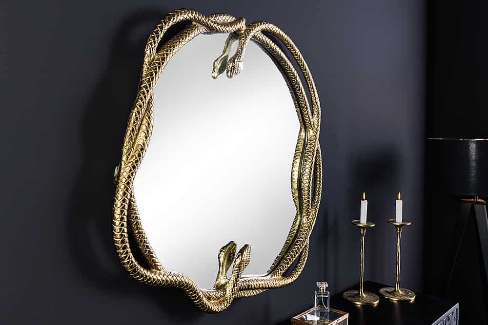 Dekorativer Spiegel SNAKE L 50cm gold Metall Schlangen-Skulptur