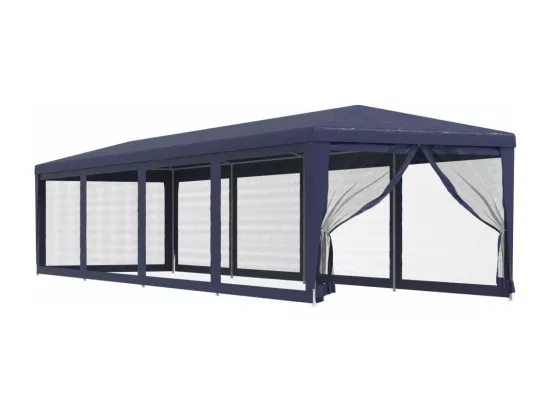 Tente de fête et 10 parois latérales en maille Bleu 3x12 m PEHD