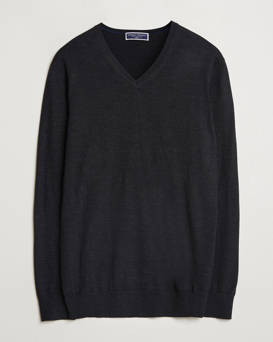 Charles Tyrwhitt Pure Merino V-Neck Jumper Dark Charcoal
