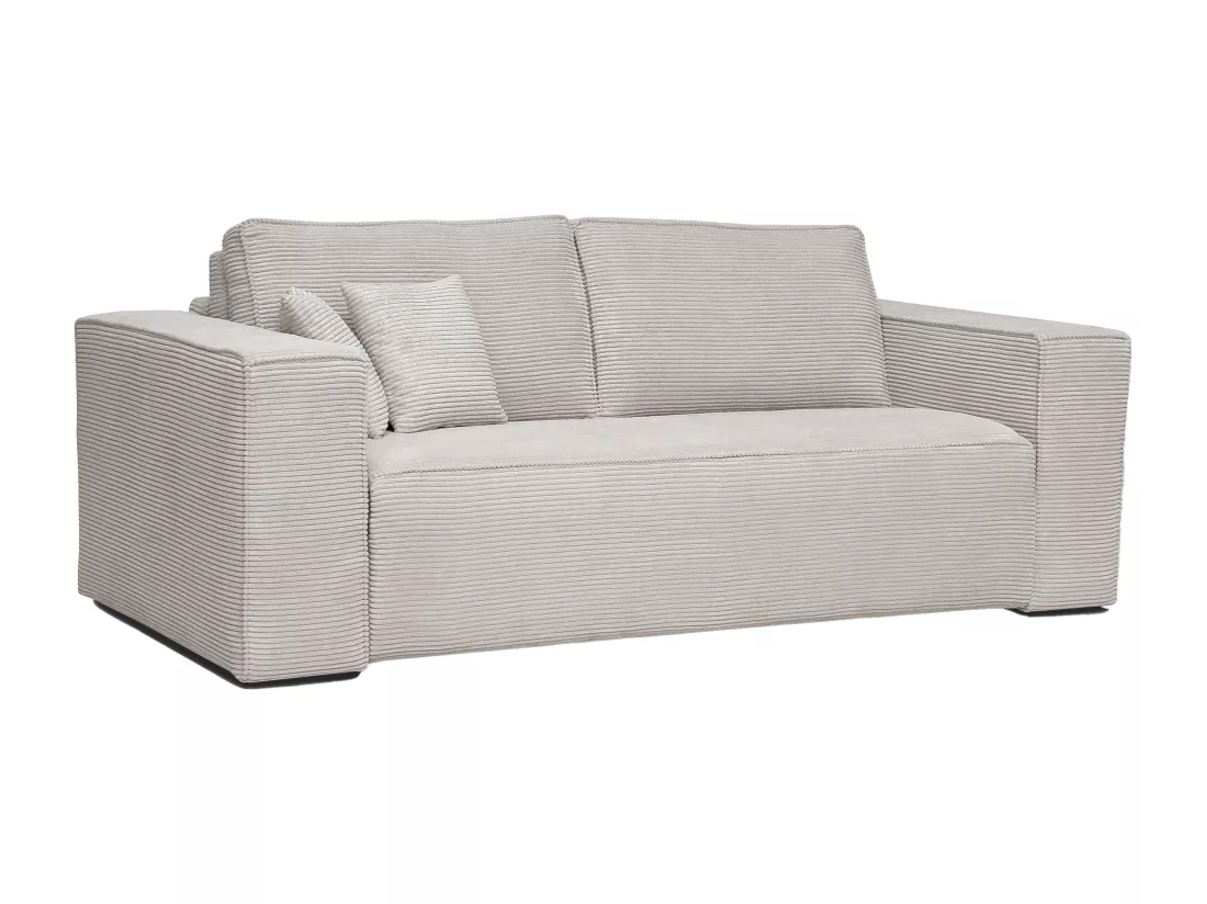 Canapé 3 places convertible express en velours côtelé beige - Couchage 140 cm - Matelas 13 cm AMELIA II