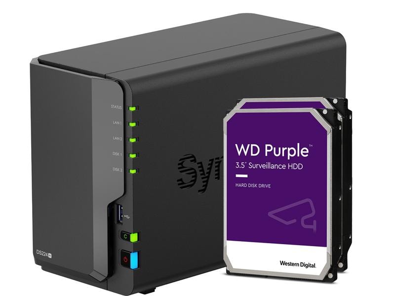 Synology NAS DiskStation DS224  2-bay WD Purple 8 TB NAS mit zwei Laufwerkschächten