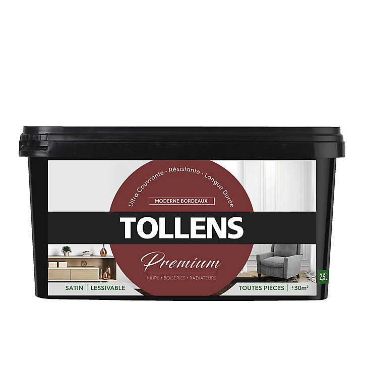 Peinture Tollens premium murs, boiseries et radiateurs moderne bordeaux satin 2,5L