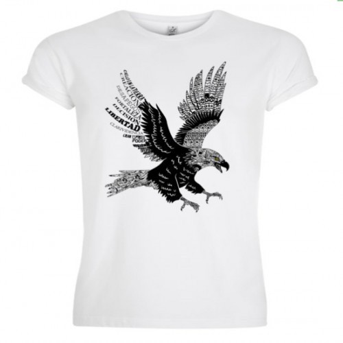 Camiseta masculina de manga curta, algodão orgânico, cor águia, branca