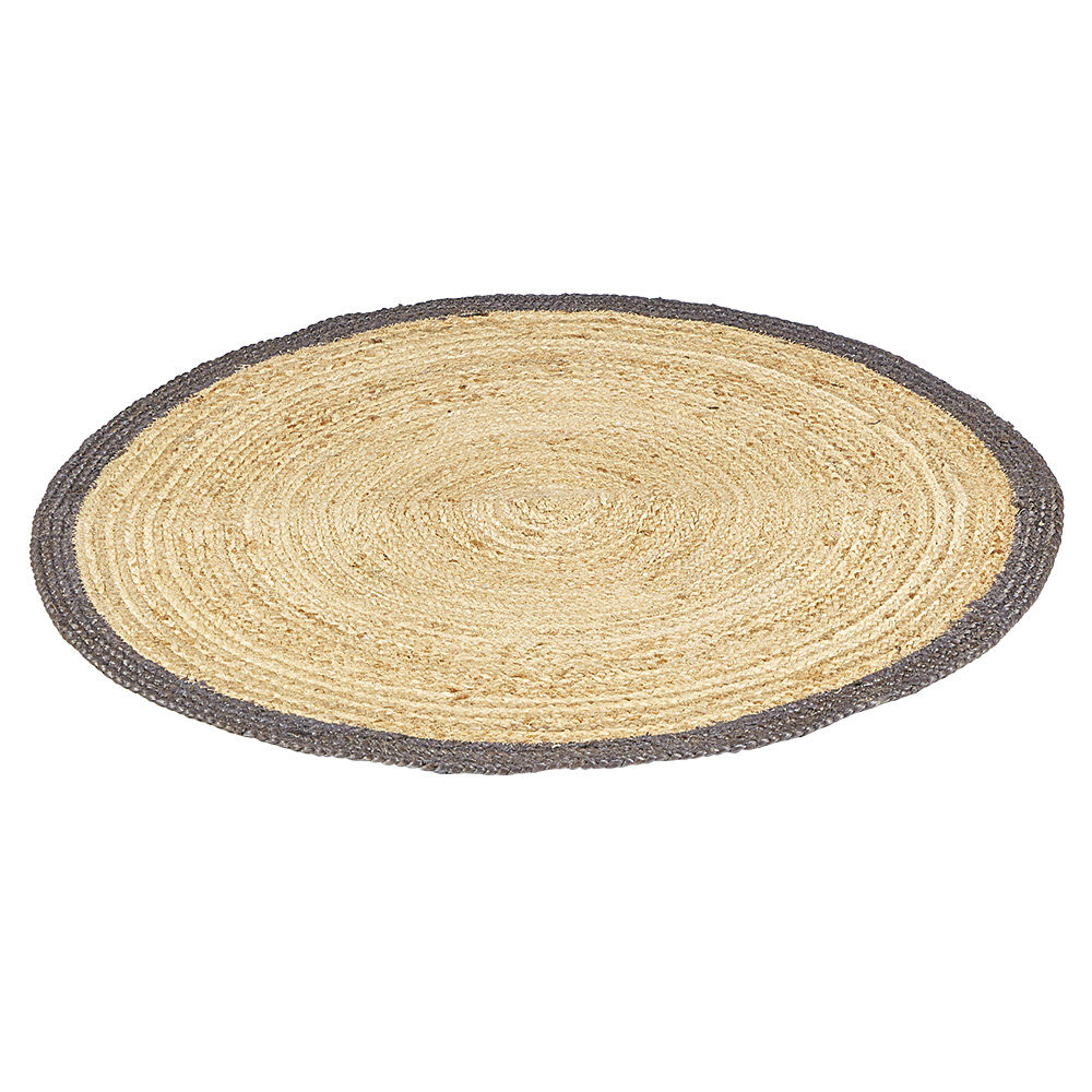 Tapis rond jute naturel contour noir