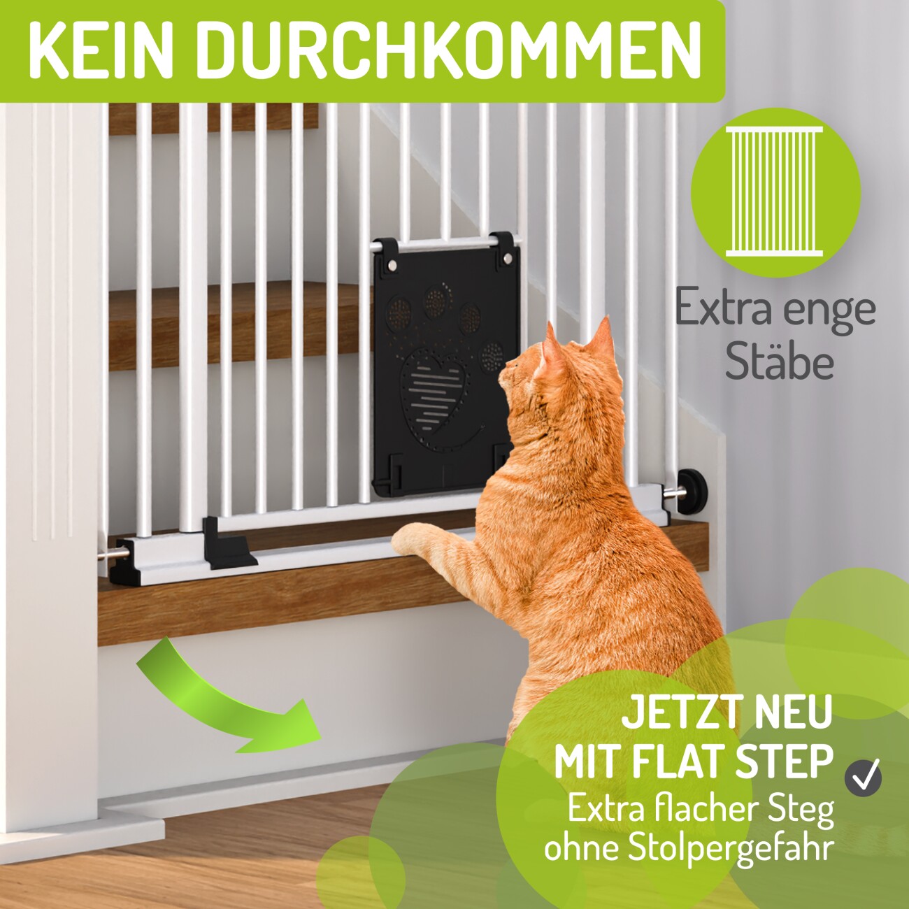bomi Tierschutzgitter mit Katzenklappe Extrahoch 107 cm - Merle 73-143 cm in Weiß für Hunde & Katzen XS