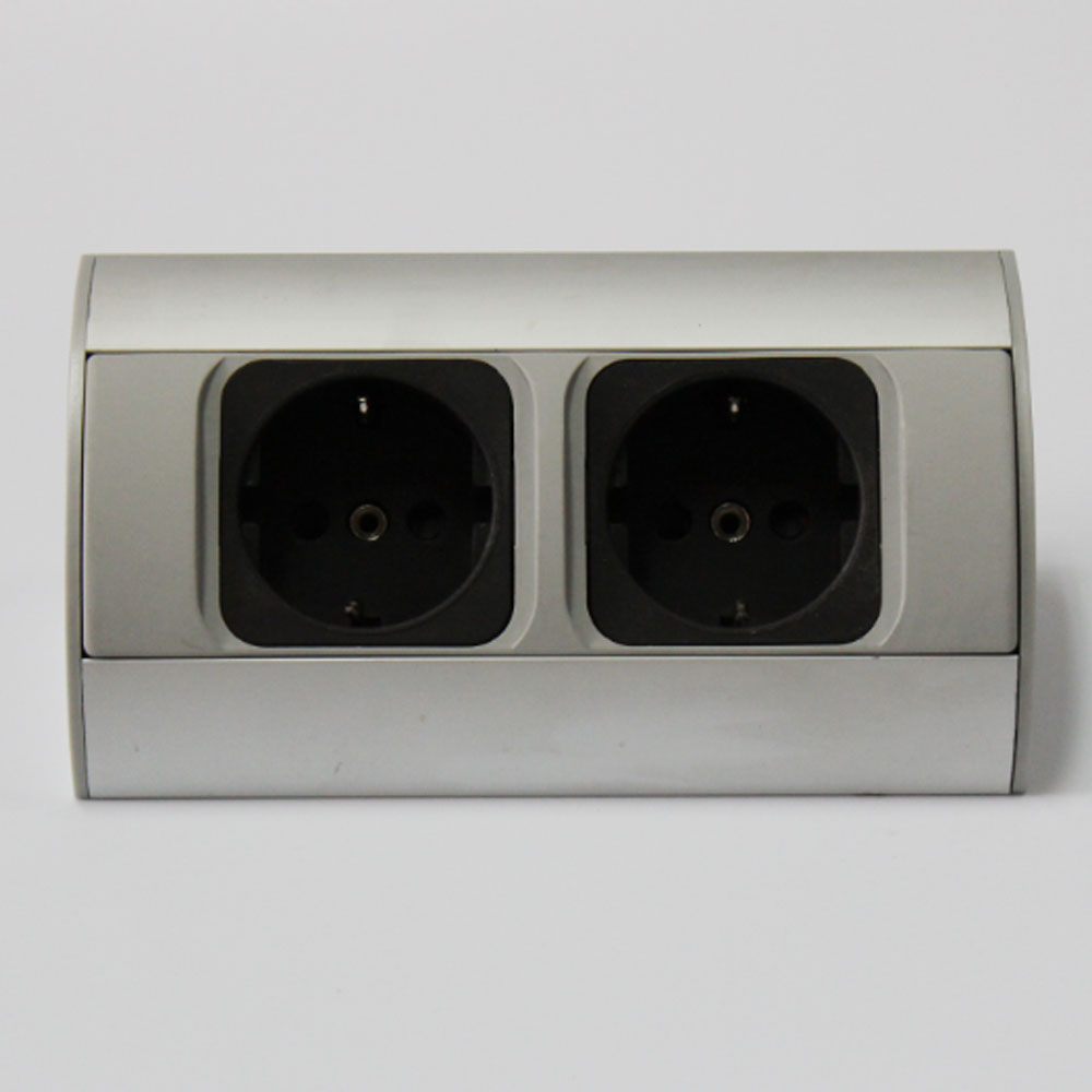 kalb | 2-fach Ecksteckdosenleiste zur Montage, 2x 230V Steckdose, Anschlusskabel ohne Stecker, silber/schwarz