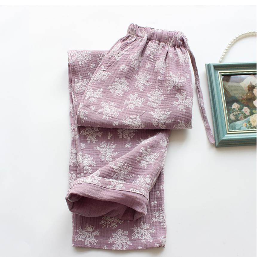 Dogini - Loungebroek met trekkoord en bloemenprint