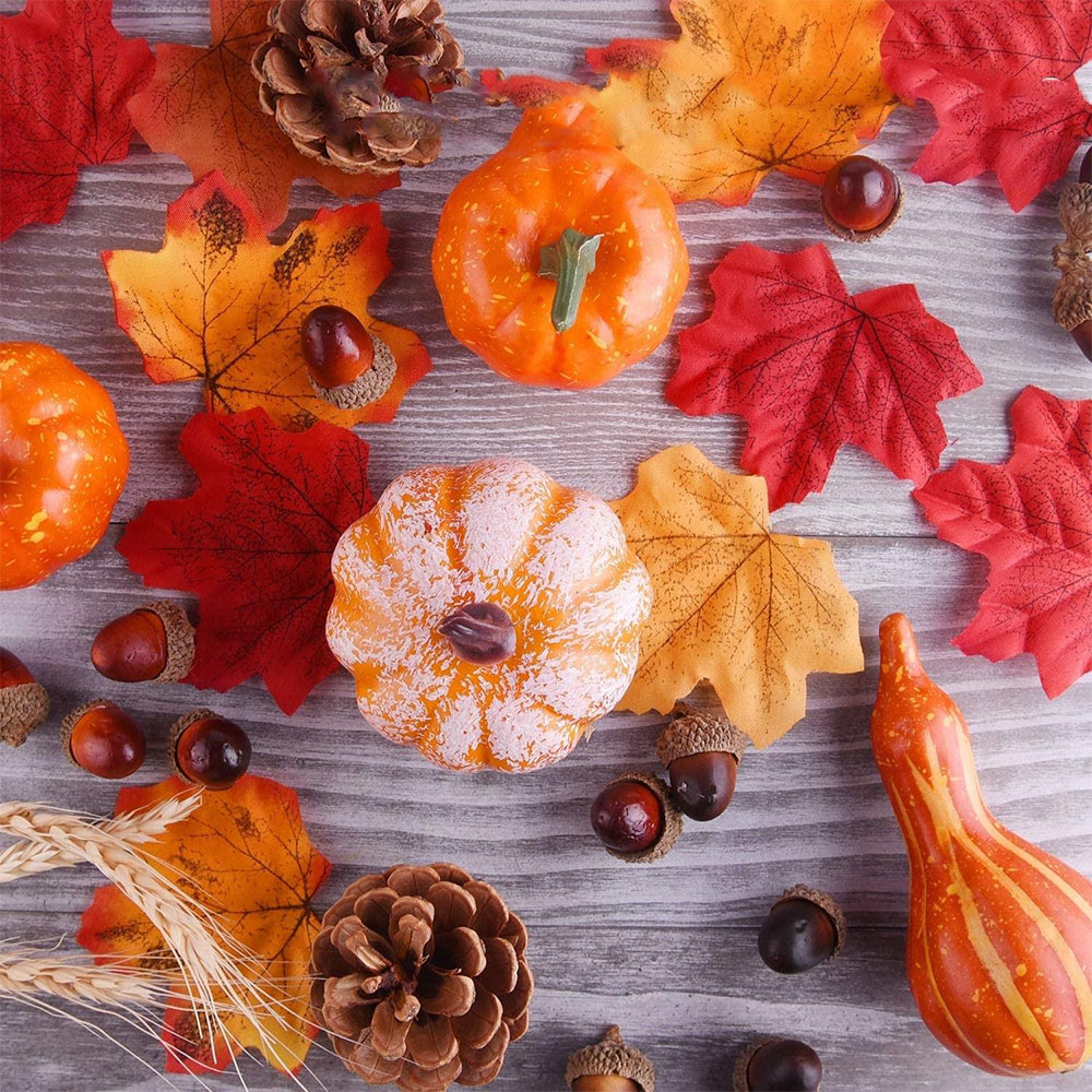 (50-tlg. Set) Herbst Dekoration Thanksgiving Herbst Laub / Kürbis / Eicheln / Tannenzapfen