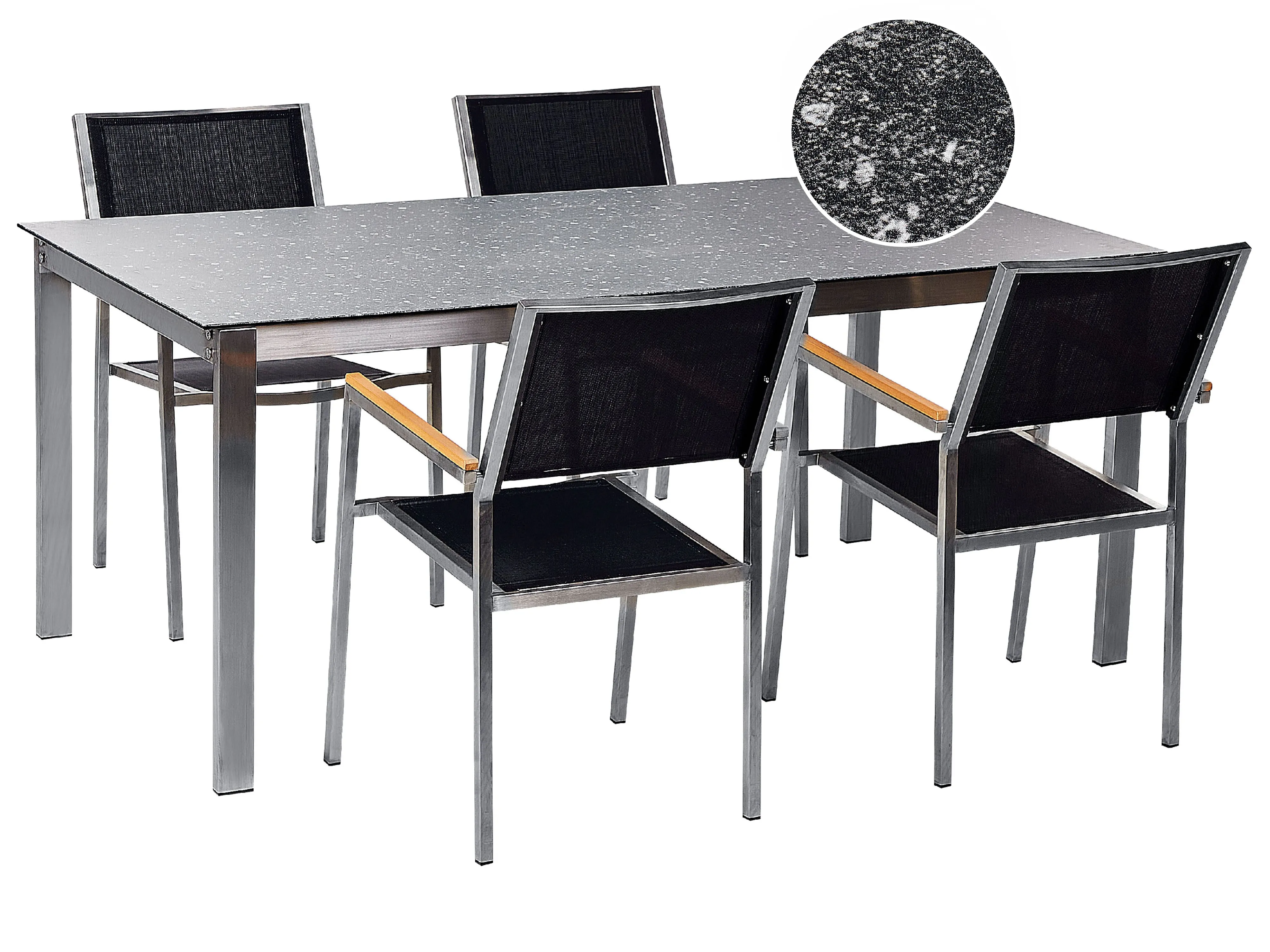 Tuinset 4-zits COSOLETO/GROSSETO Veiligheidsglas Granieteffect Zwart