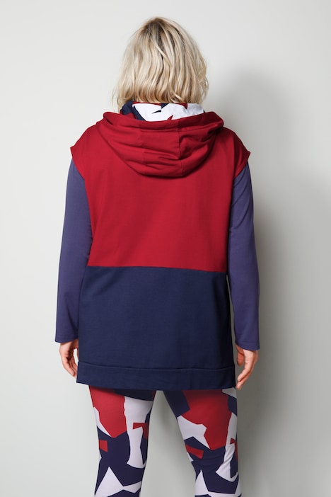 Sweatweste, zweifarbig, Kapuze, 2-Wege-Zipper