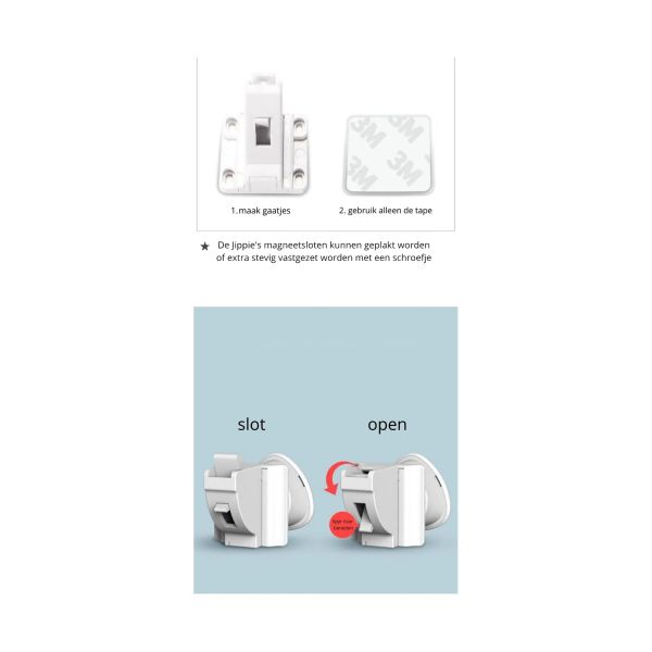Jippie's Zelfklevend Magneetslot - 4 Stuks + 1 Sleutel