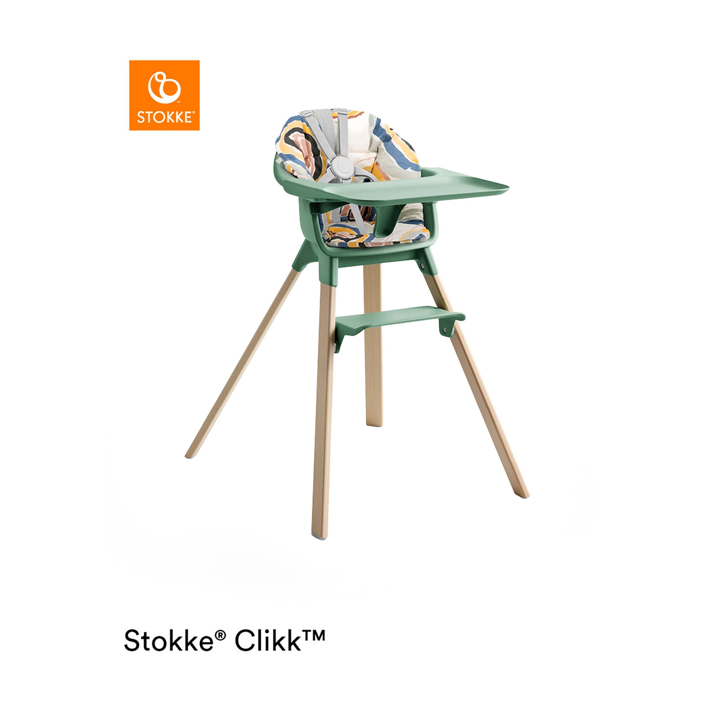 Stokke® - CLIKK™ Hochstuhl Bundle inkl. Sitzkissen Clover Green / Multi Circles