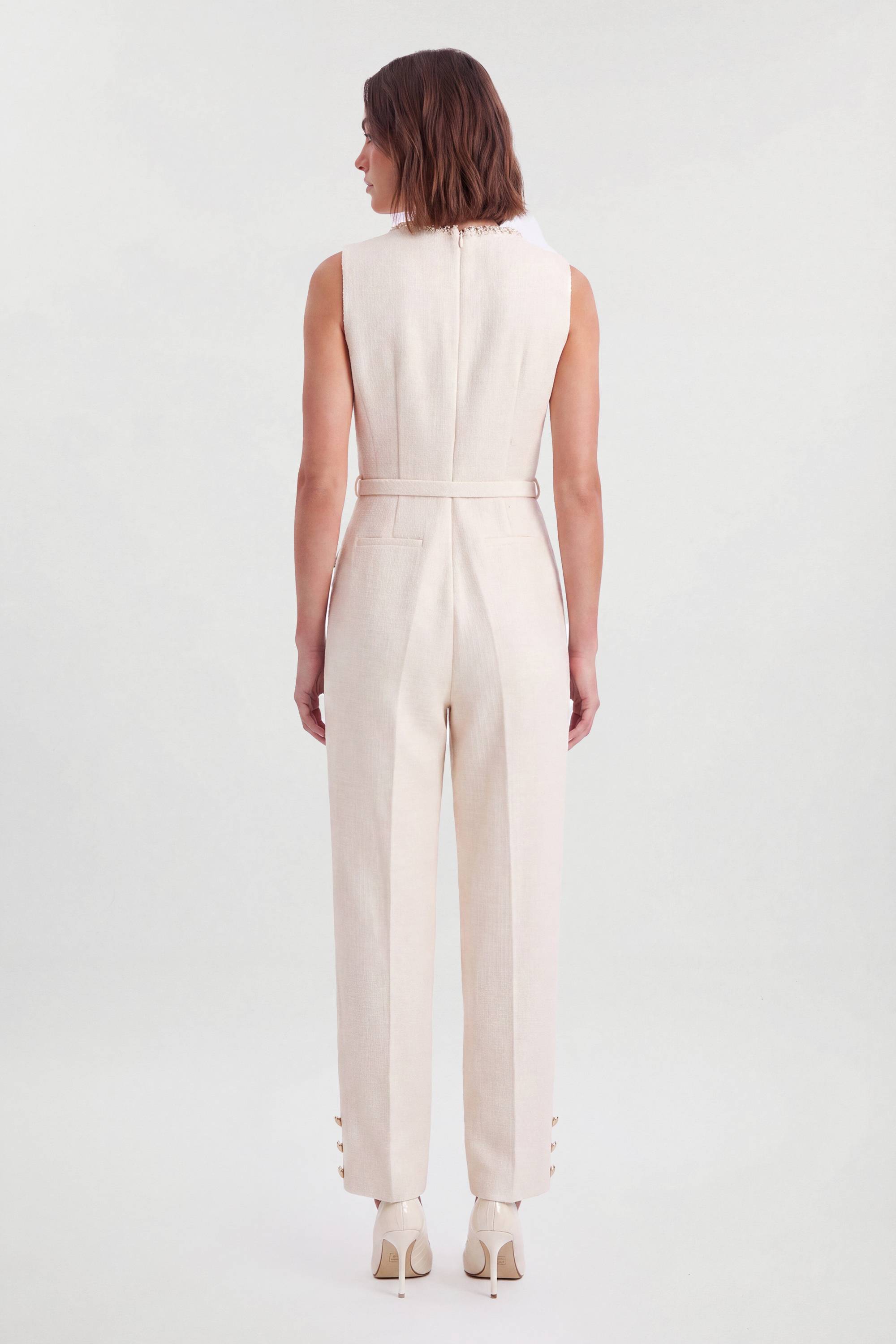 KarenMillen Combinaison Pantalon Large Ajustée En Tweed Avec Bordure Ornée