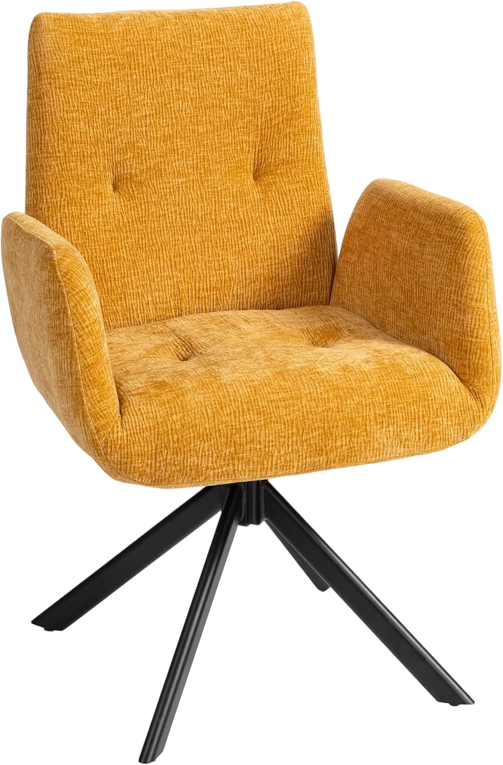 HOMCOM Sessel Drehbar Loungesessel mit Armlehne, Wolle-Leinenoptik, modern Polsterstuhl mit Knopfheftung, Stahlbeine, für Wohnzimmer, Schlafzimmer, Gelb