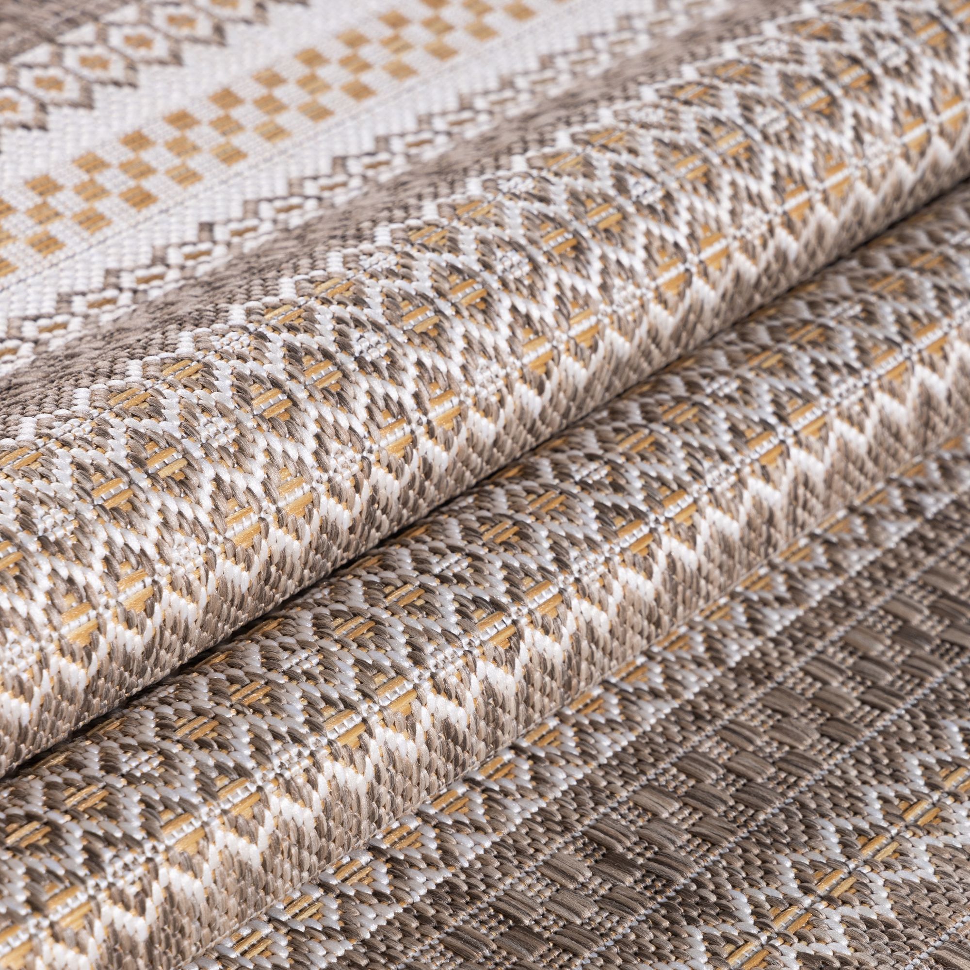 In Outdoor Teppich Beige, Vintage Design, Flachgewebe, Wetterfest