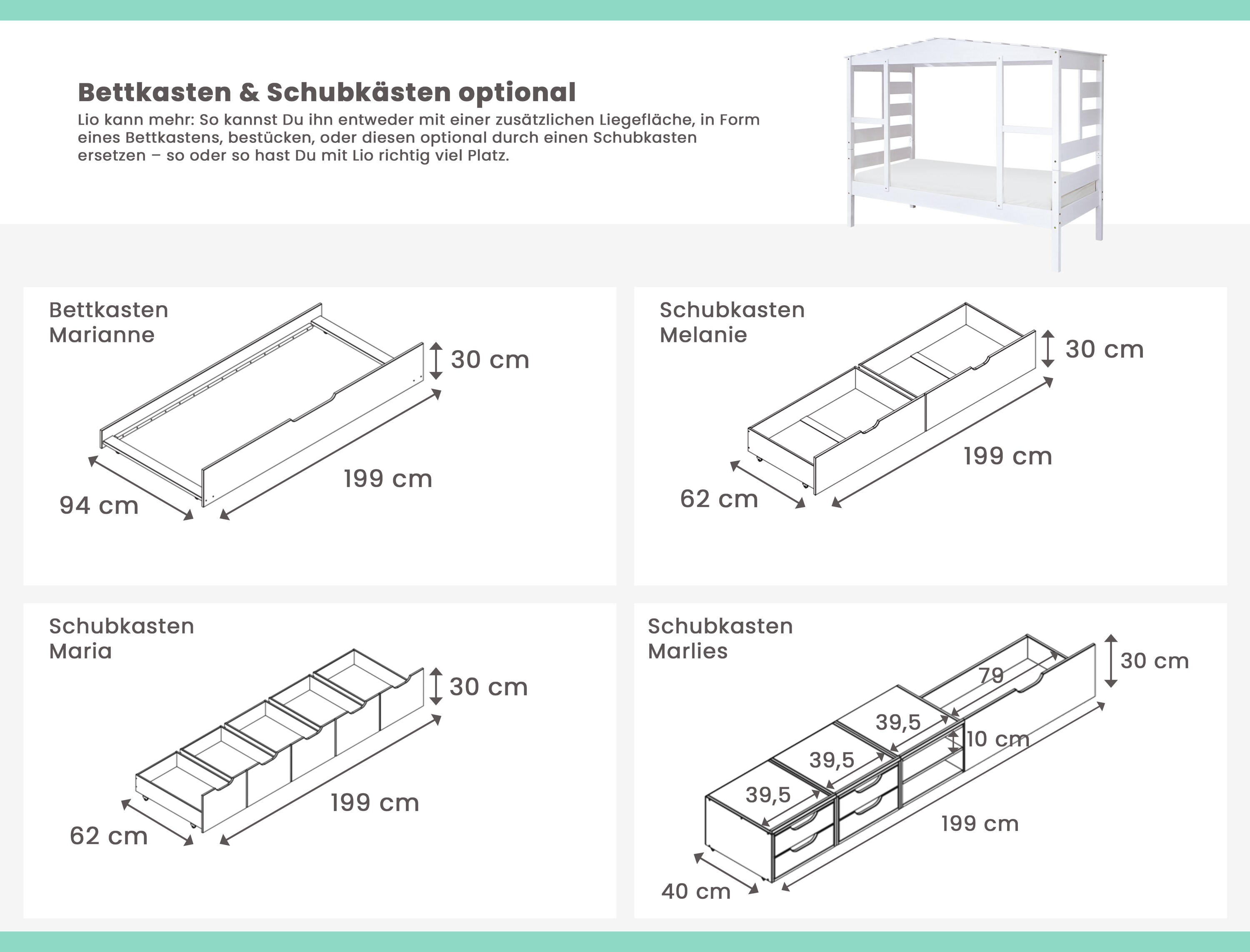 TiCAA Hausbett mit Bettkasten 
