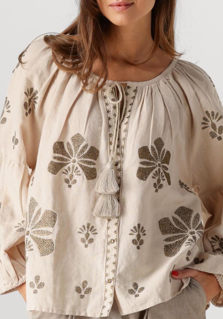 beige summum blouses longsleeve top linen heavy embroidery